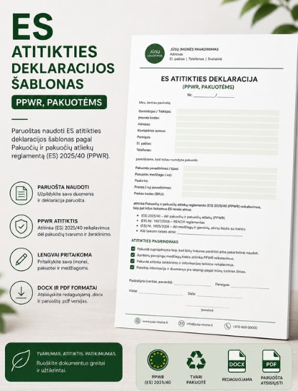 ES atitikties deklaracijos šablonas (PPWR, pakuotėms)